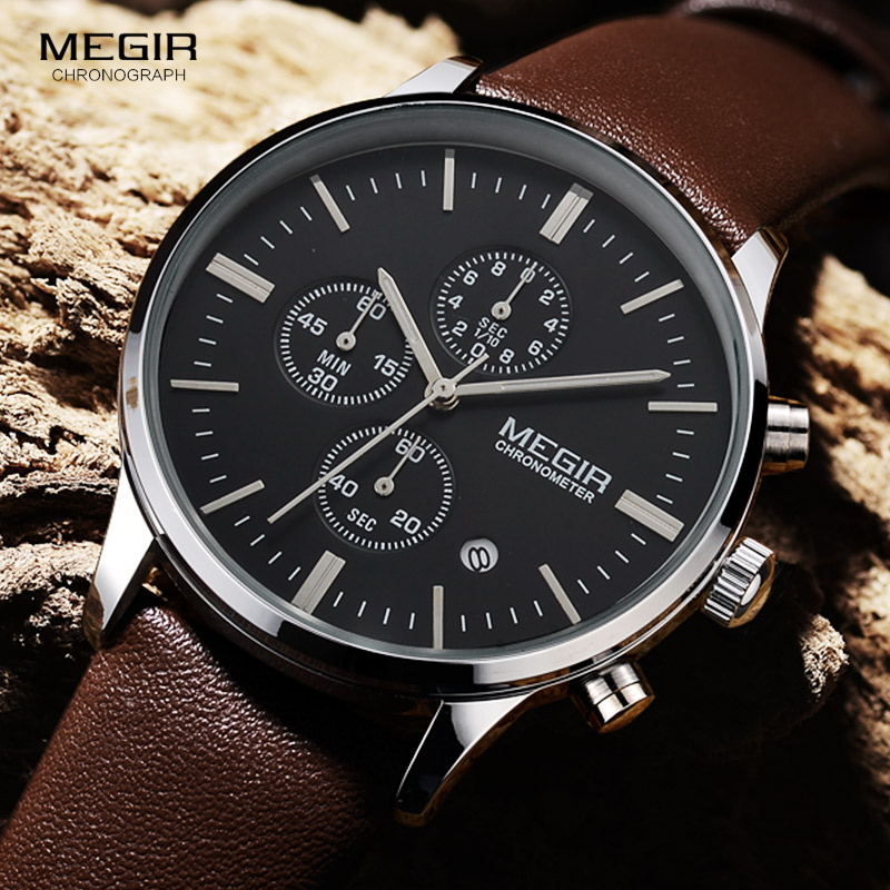 Megir quartz watches men lumin - Suede Strap Watch 评论和价格