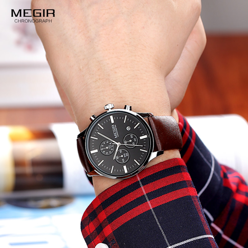 Megir quartz watches men lumin - Suede Strap Watch 评论和价格