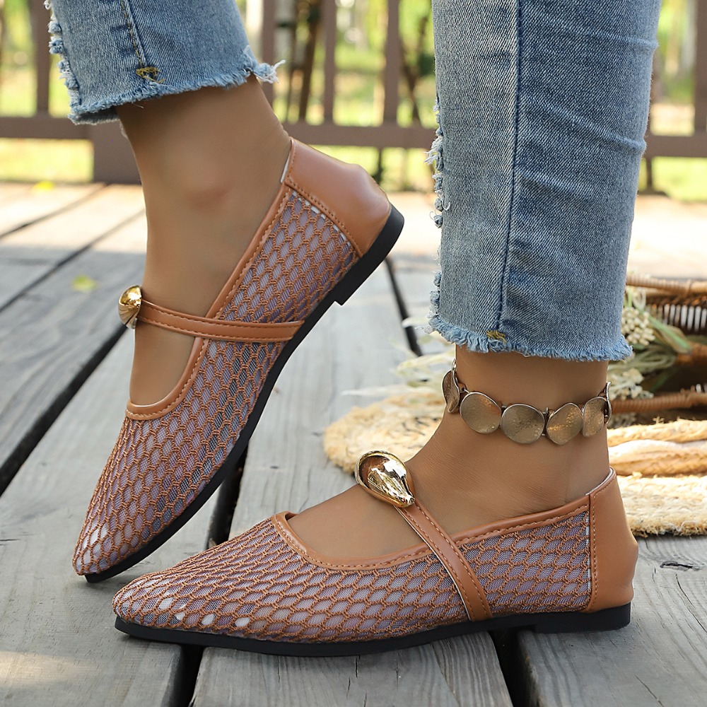 Women Mesh Mary Jane Flats Poi - Mesh Strap Metal 评论和价格