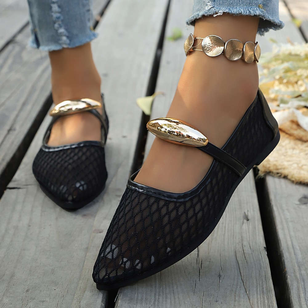 Women Mesh Mary Jane Flats Poi - Mesh Strap Metal 评论和价格