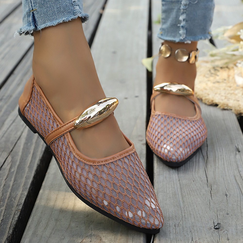Women Mesh Mary Jane Flats Poi - Mesh Strap Metal 评论和价格