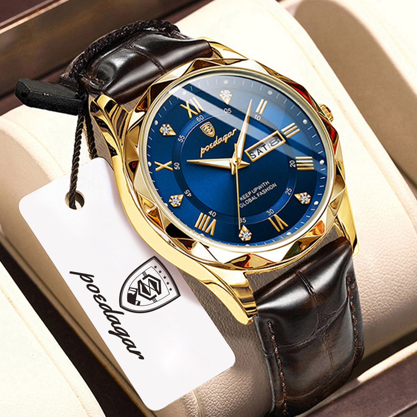 POEDAGAR Top Fashion Man Clock - Suede Strap Watch 评论和价格