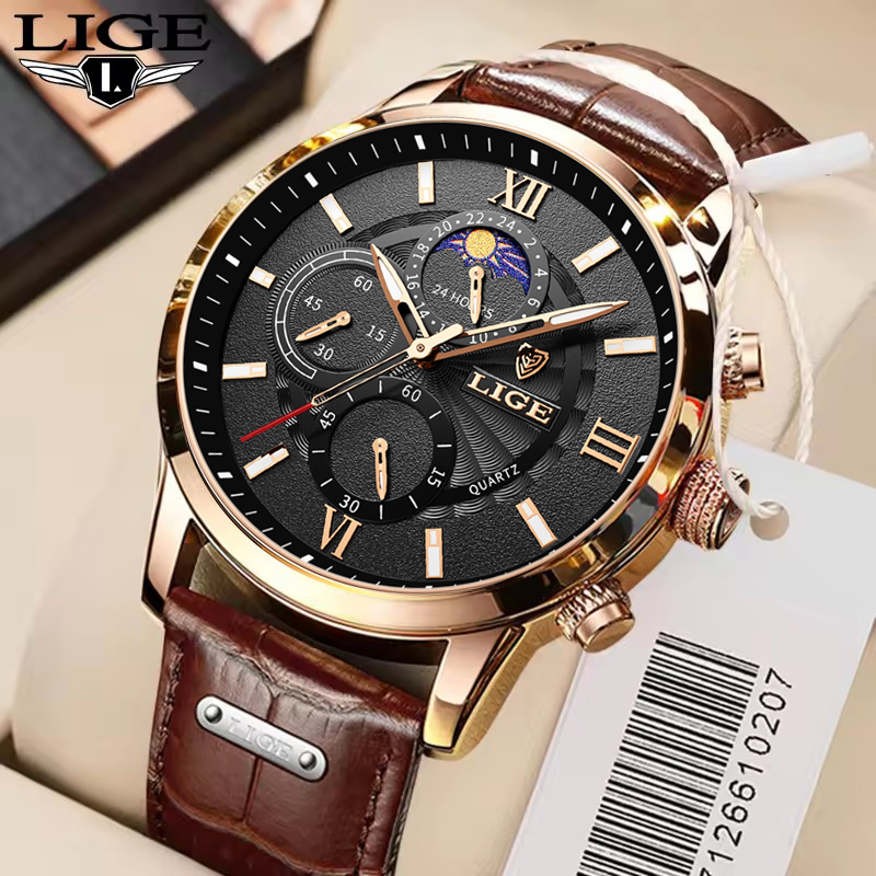 Men's Watches LIGE Top Brand L - Suede Strap Watch 评论和价格