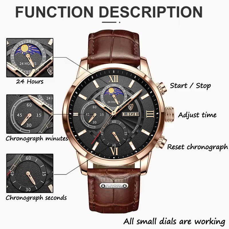 Men's Watches LIGE Top Brand L - Suede Strap Watch 评论和价格