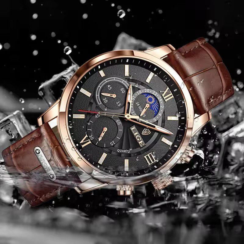 Men's Watches LIGE Top Brand L - Suede Strap Watch 评论和价格